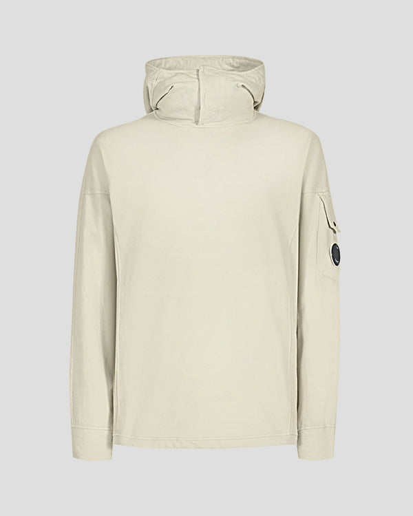 CP Company Light Fleece Stand Collar Hoodie Sandshell - WHITE