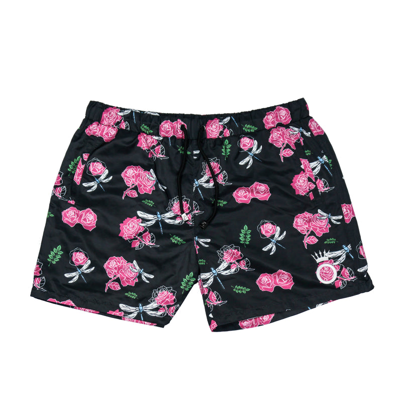 Olik Swimwear Shorts Elasticated Floral Print Bottoms - Black