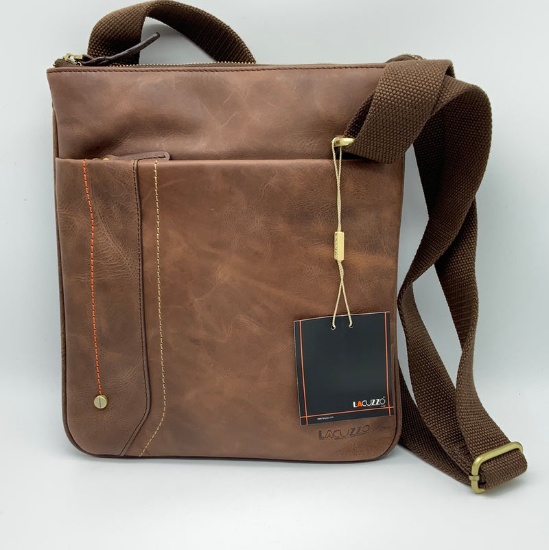 Lacuzzo Genuine Leather Italy Collection Boss Man Bag BR37_B-2 Distressed Brown